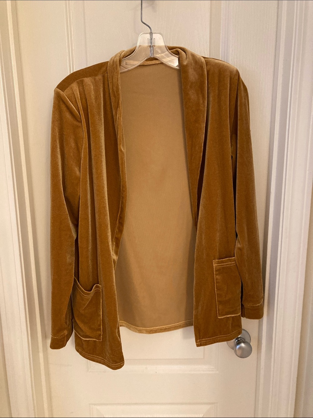Velvet Open-Front Cardigan Jacket in Gold